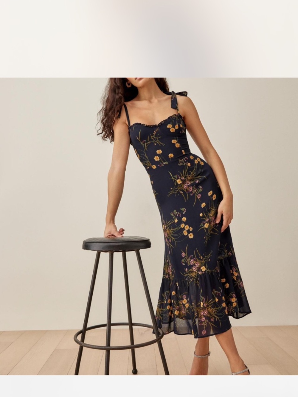 Reformation Nikita Navy Floral Midi Dress
